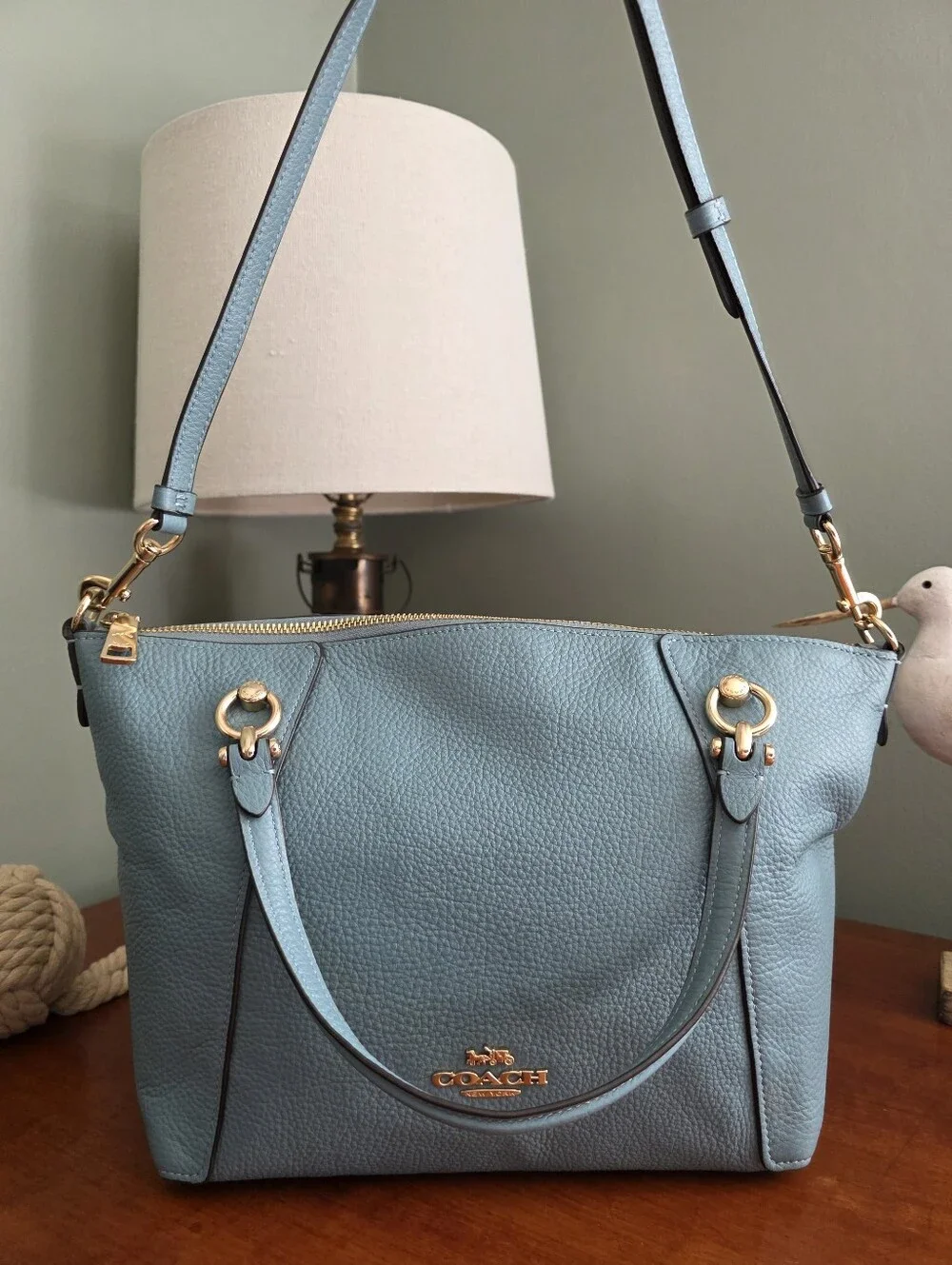 Coach C6229 Kasey Satchel Sky Blue Pebbled Leather Crossbody Bag